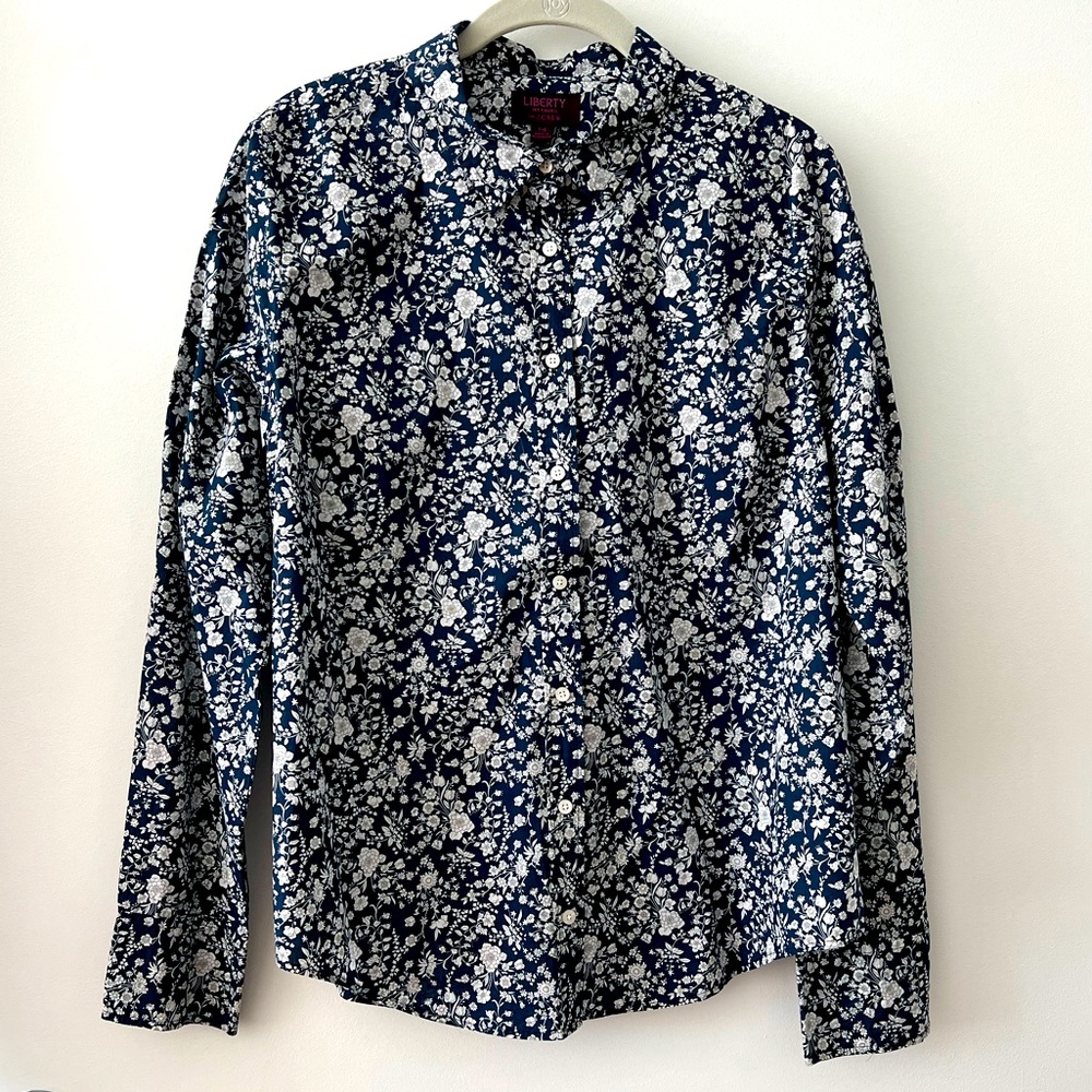 J Crew Liberty of London Slim Perfect Navy Floral Shirt Size 14 new without tag